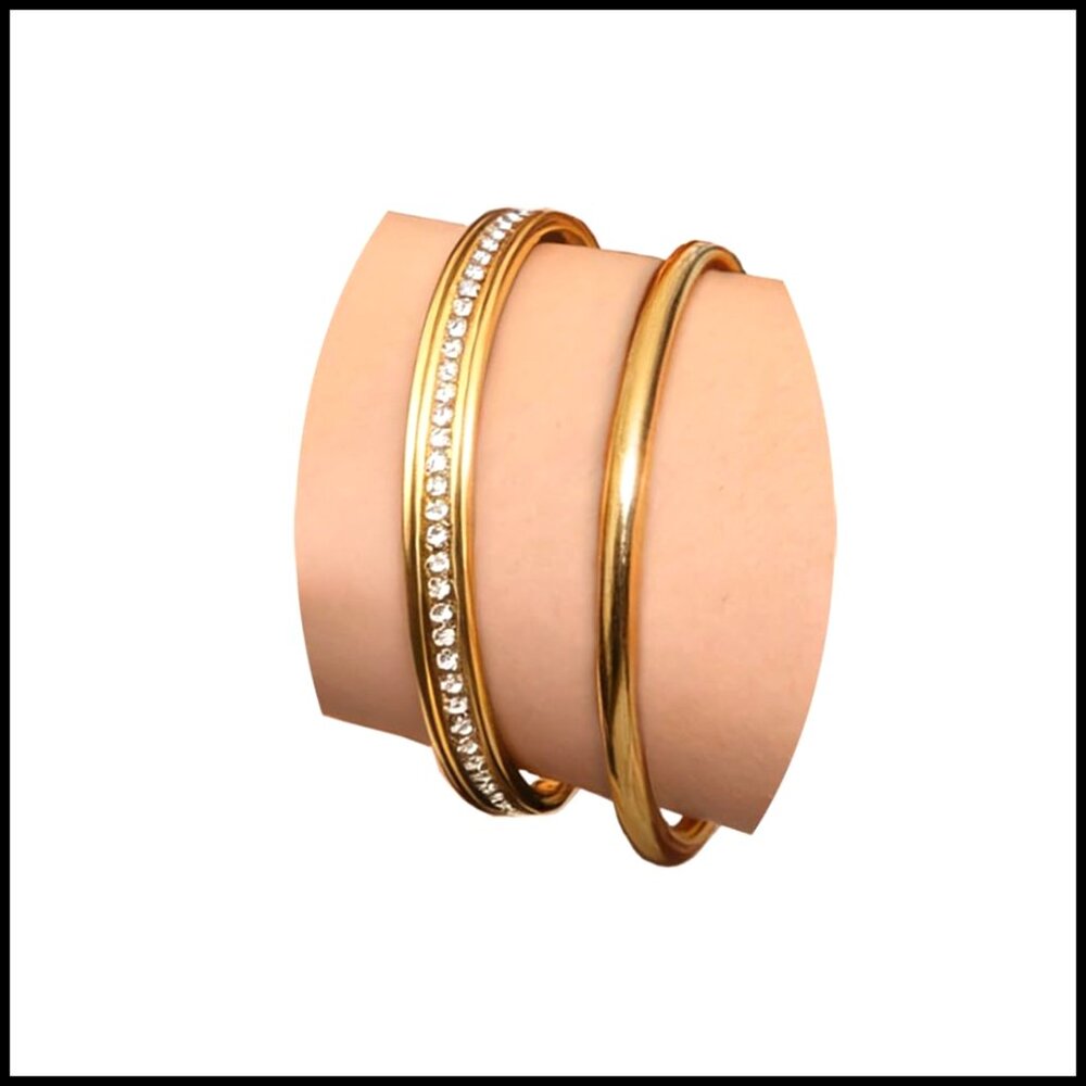 18k Gold Plated Stackable Bangle Set Minimalist E… - image 1